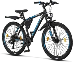 Licorne Bike Vélo de montagnes Licorne Bike Vélo VTT haut de gamme, pour filles, garçons, hommes et femmes, avec dérailleur Shimano à 21 vitesses, Garçon, Noir / bleu (2 freins à disque)., 26 pouces