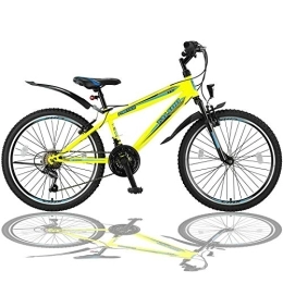 Talson Vélo de montagnes Talson Vélo VTT 24" avec suspension fourche et éclairage 21 vitesses Shimano FST Jaune