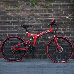 Dsrgwe vélo Dsrgwe VTT, 26inch VTT, vélo Pliant Semi-Rigide, Cadre en Acier au Carbone, Suspension complète et Double Disque de Frein, 21 Vitesses (Color : Red)