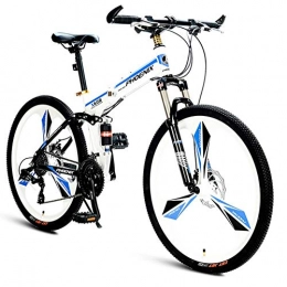 MJY vélo MJY Vélos de montagne pliants, vélo alpin à double suspension 21 vitesses, double frein à disque, cadre en acier à haute teneur en carbone, vélos antidérapants, vélo pour femmes pour enfants, noir, bl