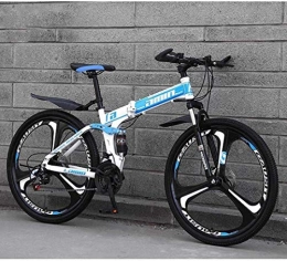 MJY vélo MJY Vélos pliants de vélo de montagne, 26 pouces, frein à disque double 24 vitesses, suspension complète, antidérapant, cadre en aluminium léger, fourche à suspension, bleu, B 5-25