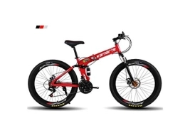 Générique vélo Vélo de montagne pour hommes, 26 pouces, roues à 3 rayons, cadre en acier à haute teneur en carbone, vélo pliant à double suspension 21 / 24 / 27 vitesses, unisexe avec disque, rouge, 24 vitesse