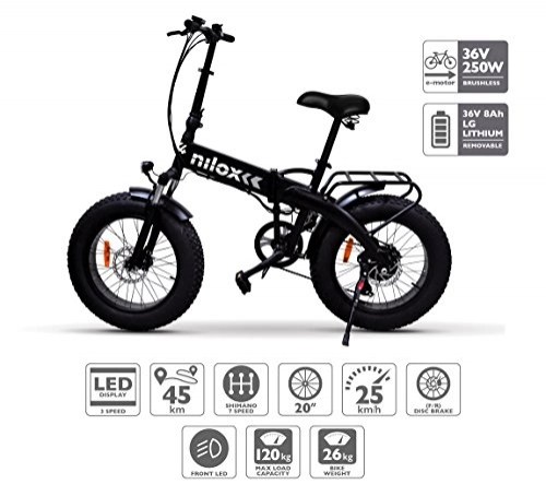 Mountain bike elettrica pieghevoles : Nilox E Bike X4, Fat Bike Pieghevole – Adulto, Nero, Taglia Unica
