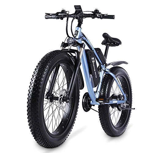 Mountain bike elettriches : 26" Fat Bike Elettrica da Montagna, Bici Elettrica con Batteria Al Litio 17Ah, Display LCD, Batteria rimovibile, Pneumatici antiscivolo [EU Stock], blue