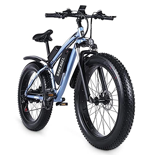 Mountain bike elettriches : BAKEAGEL 26x4.0 Pollici Fat Tire Bicicletta Elettrica con Motore Brushless ad Alta Velocità da 1000W, con Batteria Agli Ioni di Litio Rimovibile da e Portapacchi Posteriore