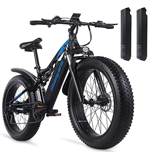 Mountain bike elettriches : Bici elettrica per adulti Full suspension Biciclette Elettriche 26* 4 "Fat Tire Mountain Bike, 2 × 48 V 17 Ah Batteria al Litio, freni a disco idraulici | Kinsalle MX03