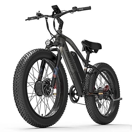 Mountain bike elettriches : Bicicletta elettrica All-Terreno a doppio motore Lan ke leisi MG740PLUS anteriore e posteriore(Grey)
