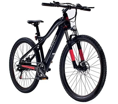 Mountain bike elettriches : Bicicletta Elettrica Pedalata Assistita, Nera e rossa, 250 W, Batteria 360 Wh, Unisex Adulto, KAPPA URBAN MOBILITY