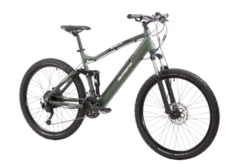 Mountain bike elettriches : F.lli Schiano E-Fully 27.5" Mountain Bike Elettrica con Motore da 250W e Batteria al Litio rimovibile integrata nel telaio, Velocità Shimano, Display LCD, colore Dark Khaki, doppia sospensione