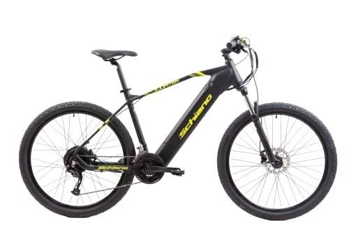 Mountain bike elettriches : F.lli Schiano E-Jupiter 27, 5" E-Bike, Mountain Bike Elettrica con Motore 250W e Batteria al Litio 36V 14Ah estraibile, con Shimano 27 Velocità, Colore Nero-Giallo, Display LCD