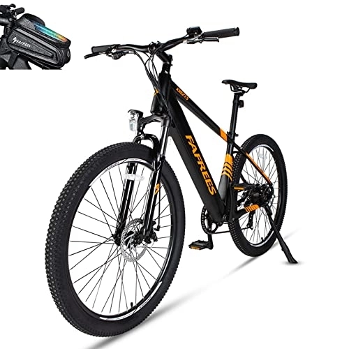 Mountain bike elettriches : FAREES 27.5 Mountain Bike per Uomo Donna, 250 W, Bici Elettrica per Adulti fino a 25 km / h, Shimano 7 City Bike con Batteria 36 V / 10.4 Ah, Pendolare, Bici Elettrica ad Alte Prestazioni Arancione Nero