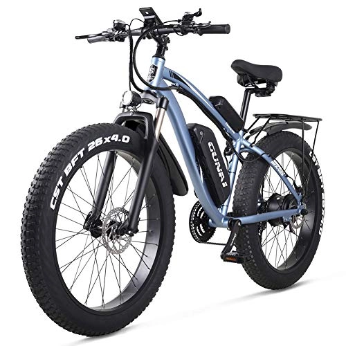 Mountain bike elettriches : GUNAI Bicicletta Elettrica Fat Bike 26"4.0 Pneumatico E-Bike Fuoristrada 48V 17AH Mountain Bike con Sedile Posteriore（Blu）