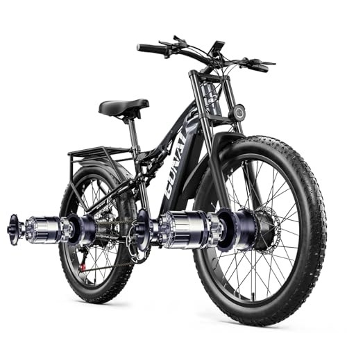 Mountain bike elettriches : GUNAI GN68 Bicicletta Elettrica a Doppio Motore per Adulti, Bicicletta Elettrica per Pneumatici Grassi da 26 pollici per Tutti i Terreni 48V17.5AH Batteria Samsung e Sospensione Completa