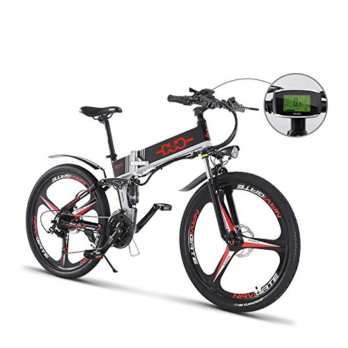 Mountain bike elettriches : GUNAI Pieghevole Bicicletta Elettrica 21 velocità Mountain Bike E-Bike con Freno a Disco con Sedile Posteriore