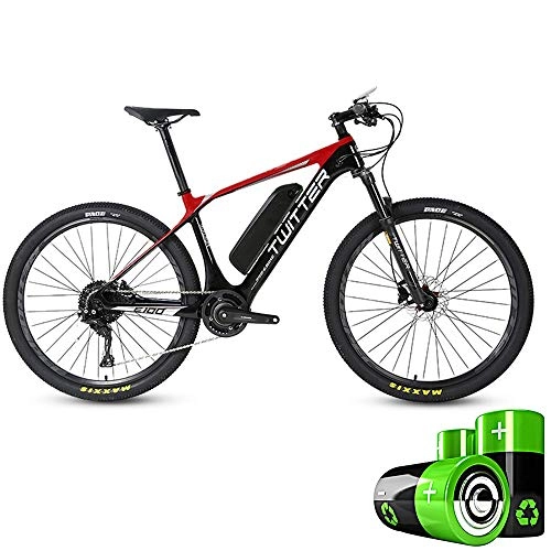 Mountain bike elettriches : HJHJ Bicicletta elettrica in Fibra di Carbonio con Pedale di Assistenza elettrica per Mountain Bike (5 File / 11 velocità) Sistema di Alimentazione Centrale coassiale da 27, 5 Pollici, 3red