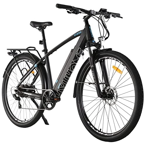 Mountain bike elettriches : Hyuhome Biciclette elettriche da 28 '' per adulti e uomini, mountain bike elettrica con batteria rimovibile da 36 V 12, 5 Ah, motore BAFANG e cambio Shimano a 7 velocità (nero, 820 M)