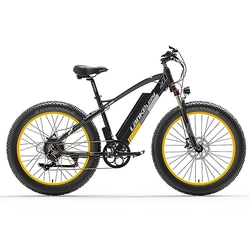 Mountain bike elettriches : Kinsella lankeleisi XC4000 Bici elettrica Fat Tire: trasmissione a 7 velocità, display LED intelligente, freno a disco meccanico, batteria al litio rimovibile 48V x 17, 5Ah. (giallo)