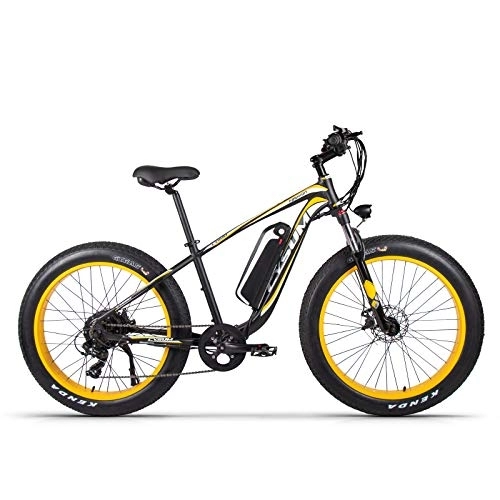 Mountain bike elettriches : Mountain bike elettrica, 4 pollici Fat Tire E-Bike, 7 velocità, display LCD, batteria al litio 17Ah, C-M980 (giallo-M980)