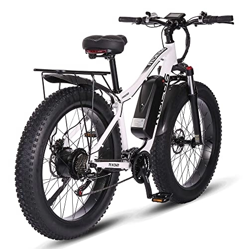 Mountain bike elettriches : ride66 RX02 Bicicletta elettrica Mountain E-Bike 26 pollici 48 V 16AH LG batteria a celle Fat Tire freni idraulici Shimano a 21 marce ammortizzatori anteriori (bianco)