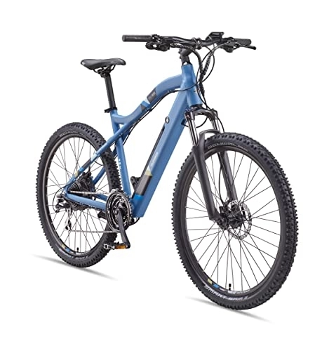 Mountain bike elettriches : Telefunken Bicicletta elettrica da mountain bike in alluminio, cambio Shimano Acera a 24 marce, Pedelec MTB 27, 5 pollici, motore posteriore 250 W, freni a disco, blu, ascendente M922