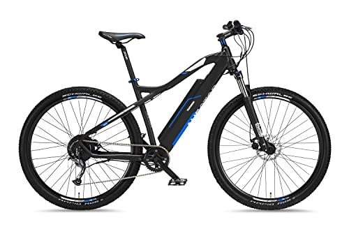 Mountain bike elettriches : Telefunken Bicicletta elettrica in alluminio, cambio Shimano a 9 marce – Pedelec MTB da 29 pollici, motore posteriore da 250 W, freni a disco, antracite / blu