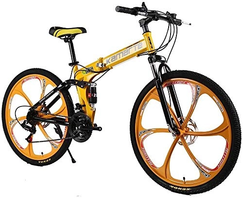 Mountain Bike pieghevoles : LPKK Folding Bike 24 / 26-pollice Ruote Doppio Freno a Disco for Urban Riding e Il pendolarismo con Il 21 / 24 / 27 velocità Trasmissione 0814 (Color : Yellow, Size : 26 inch21 Speed)