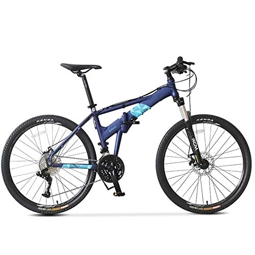 Mountain Bike pieghevoles : LVTFCO Mountain bike da 26 pollici a 27 velocità, mountain bike pieghevole, telaio in alluminio antiscivolo, per bambini e adulti, mountain bike per tutti i terreni, blu