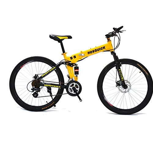 Mountain Bike pieghevoles : SYCHONG Mountain Bike Spoke Ruote Gemellate Sospensione Folding Bike 27 velocità MTB Biciclette, Giallo, 26inches