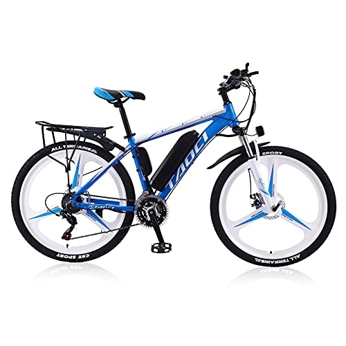 Bicicletas de montaña eléctrica : AKEZ Bicicleta eléctrica de montaña de 26 Pulgadas, para Hombre y Mujer, batería de Litio extraíble, 36 V, para Ciclismo al Aire Libre, Color Azul