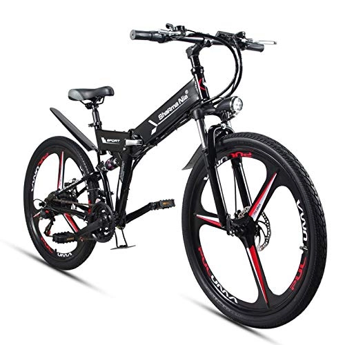 Bicicletas de montaña eléctrica : MERRYHE Bicicleta elctrica Plegable Bicicleta de montaña para Adultos Ciclomotor 48 V Bicicleta de Litio de 26 Pulgadas, Black-178 * 61 * 120cm