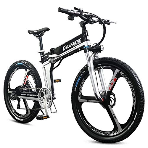 Bicicletas de montaña eléctrica : MERRYHE Bicicleta elctrica Plegable Bicicleta de montaña Pedal de Bicicleta Adulto con Frenos de Disco y suspensin Tenedor Batera de Litio Ciclomotor, Black-48V10ah
