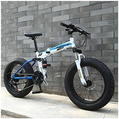 Bicicletas de montaña Fat Tires : Bicicleta de montaña de doble suspensión de 20 pulgadas para niñas y mujeres Fat Tire Bicicleta de montaña plegable con frenos de disco mecánicos Marco de acero de alto carbono-30 velocidad_Azul