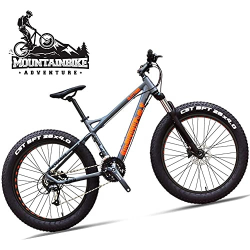 Bicicletas de montaña Fat Tires : NZKW Bicicleta de montaña rígida con neumático Grueso de 26 Pulgadas para Adultos, Hombres y Mujeres, Bicicleta de montaña con suspensión Delantera de 27 velocidades con Freno de Disco