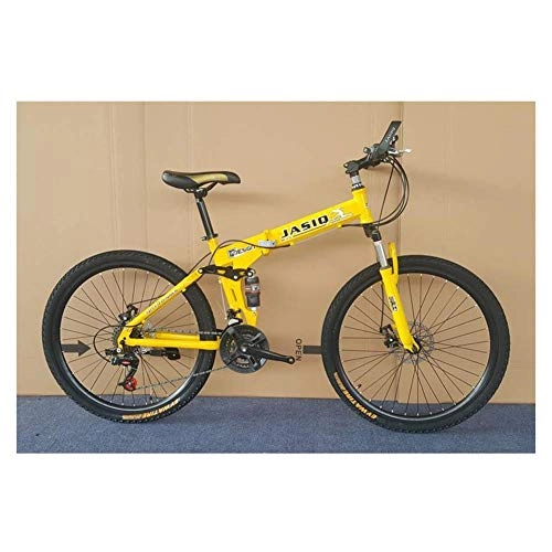 Bicicletas de montaña plegables : 26 Inch Mountain Bike with Dual Suspension / Disc Brake 27 Speeds Folding Bicycle with HighCarbon Steel Frame (Color : Green) (Yellow)