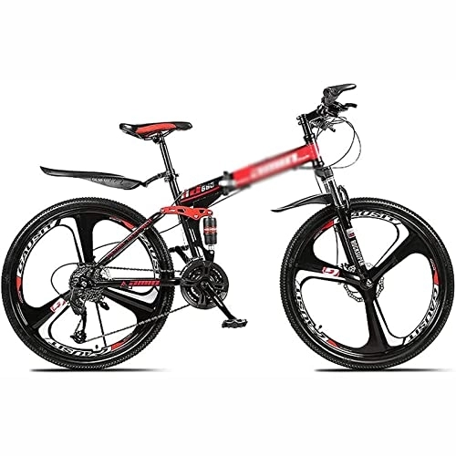 Bicicletas de montaña plegables : 26 pulgadas Bicicleta de montaña plegable para hombres y mujeres 21 / 24 / 27 / 30 Velocidad Marco de acero antideslizante de suspensión completa de carbono ligero MTB para bicicleta, Rojo, 27 speed