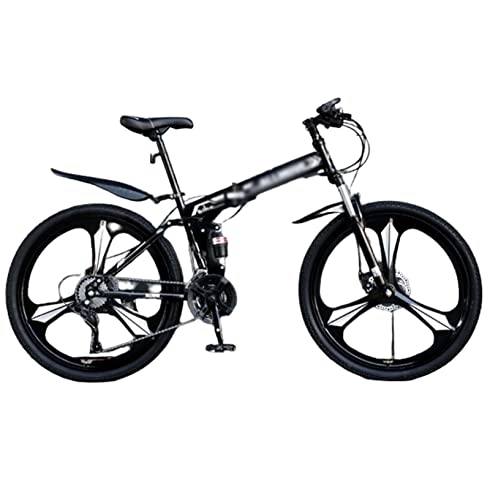 Bicicletas de montaña plegables : Bicicleta de montaña a campo traviesa de velocidad variable, plegable, de tres cuchillas, de una rueda, freno de disco doble, marco de acero de alto carbono, bicicleta para adultos, Unisex (D 26inch)