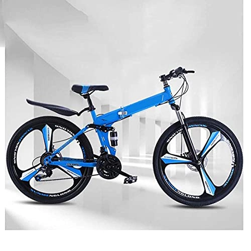 Bicicletas de montaña plegables : Bicicleta de montaña de una rueda de velocidad variable plegable 24 pulgadas 26 pulgadas bicicleta para estudiantes adultos masculinos y femeninos bicicleta de carretera 21 velocidades, azul, 24