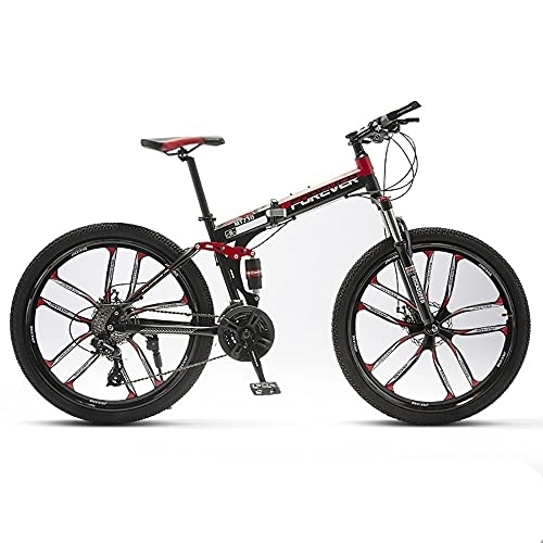 Bicicletas de montaña plegables : Bicicleta de montaña plegable de 24 / 26 pulgadas para adultos, bicicleta MTB para hombres y mujeres con frenos de disco doble de 21 / 24 / 27 velocidades, suspensión completa antideslizante, para hombres