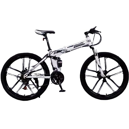 Bicicletas de montaña plegables : Bicicleta de montaña plegable de 26 pulgadas, bicicleta de montaña con cambio de acero de alto carbono, fácil montaje, adecuada para adolescentes y adultos, capacidad de 130 kg (white silver 33 speed)