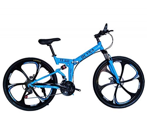 Bicicletas de montaña plegables : Bicicletas para Adultos De 26 Pulgadas Bicicletas De Montaña para Hombres Mujer 21 Velocidad (24 Velocidades, 27 Velocidades, 30 Velocidades) Bicicletas De Carretera Plegables, Blue, 24Speed