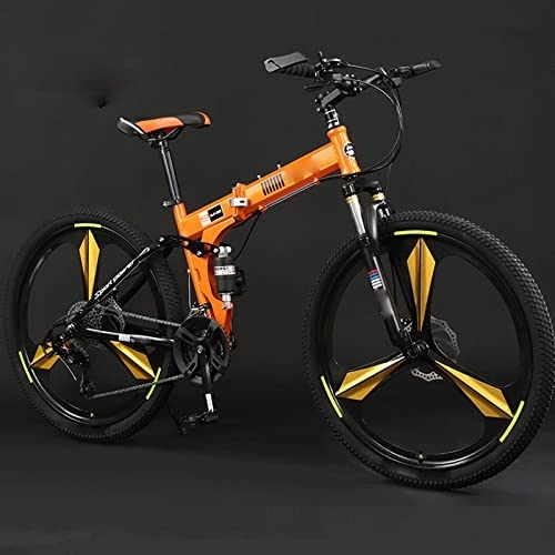 Bicicletas de montaña plegables : FAXIOAWA Bicicleta de montaña 24 / 26 Pulgadas Adulto Plegable Todoterreno 24 / 27 Velocidad Variable Estudiante Masculino y Femenino Bicicleta (Naranja 24)