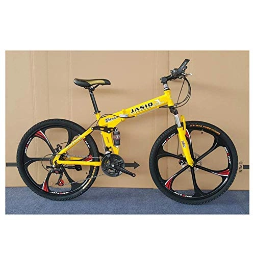 Bicicletas de montaña plegables : Folding Mountain Bike Folding Bicycle Double Shock Absorption and Disc Brakes Shift Adult Male and Female Students 26 Inch 27 Speed (Color : Red) (Yellow)