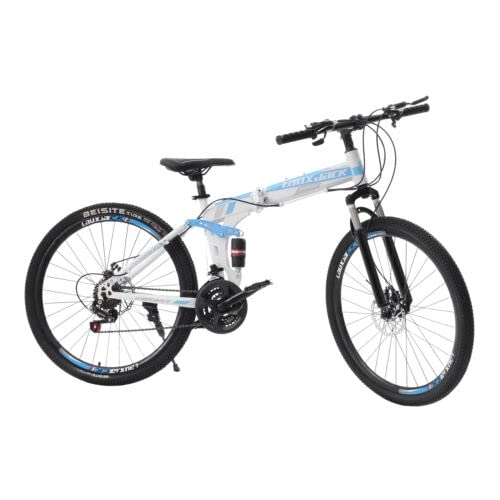 Bicicletas de montaña plegables : GMSLuu Bicicleta plegable universal de 26 pulgadas de montaña de 21 velocidades para adultos, bicicleta de montaña MTB Bicicletas de plegado rápido azul y blanco