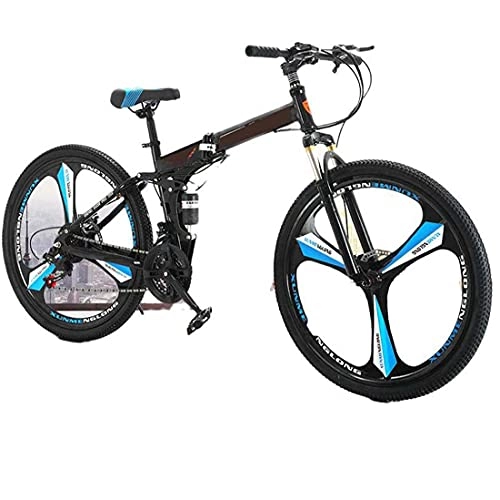 Bicicletas de montaña plegables : HUAQINEI Bicicleta Bicicleta de montaña de una Rueda Plegable de Velocidad Variable de 21 velocidades Bicicleta de Carretera para Estudiantes Adultos Masculinos y Femeninos, Azul, 24
