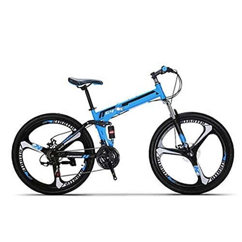 Bicicletas de montaña plegables : HUAQINEI Bicicleta G4 Bicicleta de montaña de 21 velocidades, Marco de Acero Bicicleta Plegable de Doble Choque con Grupo de Ruedas de 26 Pulgadas y 3 radios, Azul
