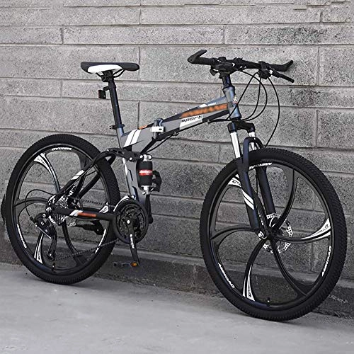 Bicicletas de montaña plegables : JXINGY Bicicleta de montaña de 24 Pulgadas Frenos de Disco Doble Marco de suspensión Completa de Acero de Alto Carbono Mini Bicicletas de Carretera Plegables Ligeras