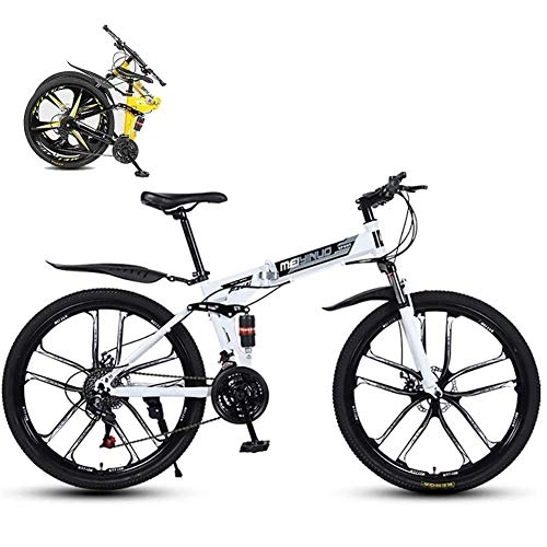 Bicicletas de montaña plegables : JXINGY Bicicletas de montaña Bicicletas Frenos de Disco Doble Asiento Ajustable Acero de Alto Carbono Bicicletas de Carretera Plegables MTB de suspensión Total