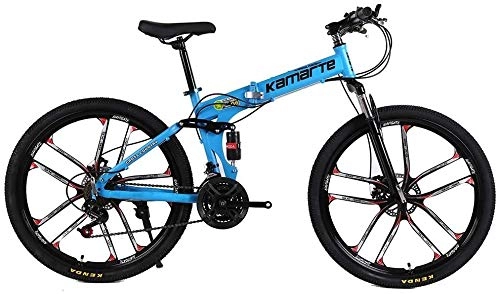 Bicicletas de montaña plegables : LPKK Bici de montaña Plegable 24 / 26 Pulgadas de Bicicletas 21 / 24 / 27 Velocidad con Doble Suspensión Frenos de Doble Disco for el Adulto 0814 (Color : Blue, Size : 24 inch21 Speed)