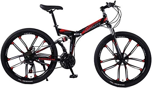 Bicicletas de montaña plegables : LPKK MTB de Doble Freno de Disco de la Rueda de MTB Doble suspensión Plegable Bicicleta de la Bici 21 / 24 / 27 Velocidad 24 / 26 Pulgadas 0814 (Color : 26inch, Size : 24speed)