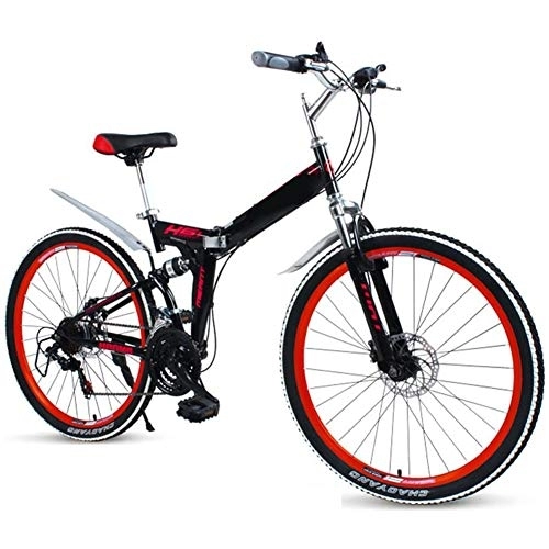 Bicicletas de montaña plegables : LVTFCO Bicicleta plegable de doble suspensión, bicicleta de montaña para adultos de 27 velocidades, freno de disco doble de acero de alto carbono, bicicleta de viaje portátil de 26 pulgadas, B